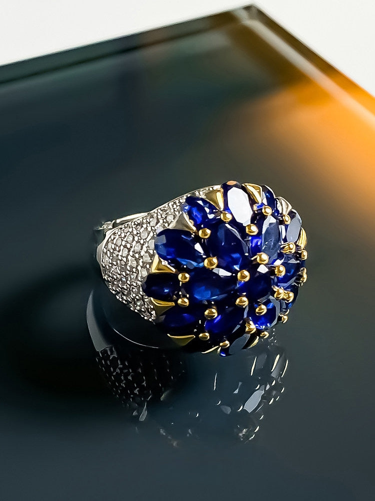 Fallen Petals Lolita Blue Crystal Gem Ring