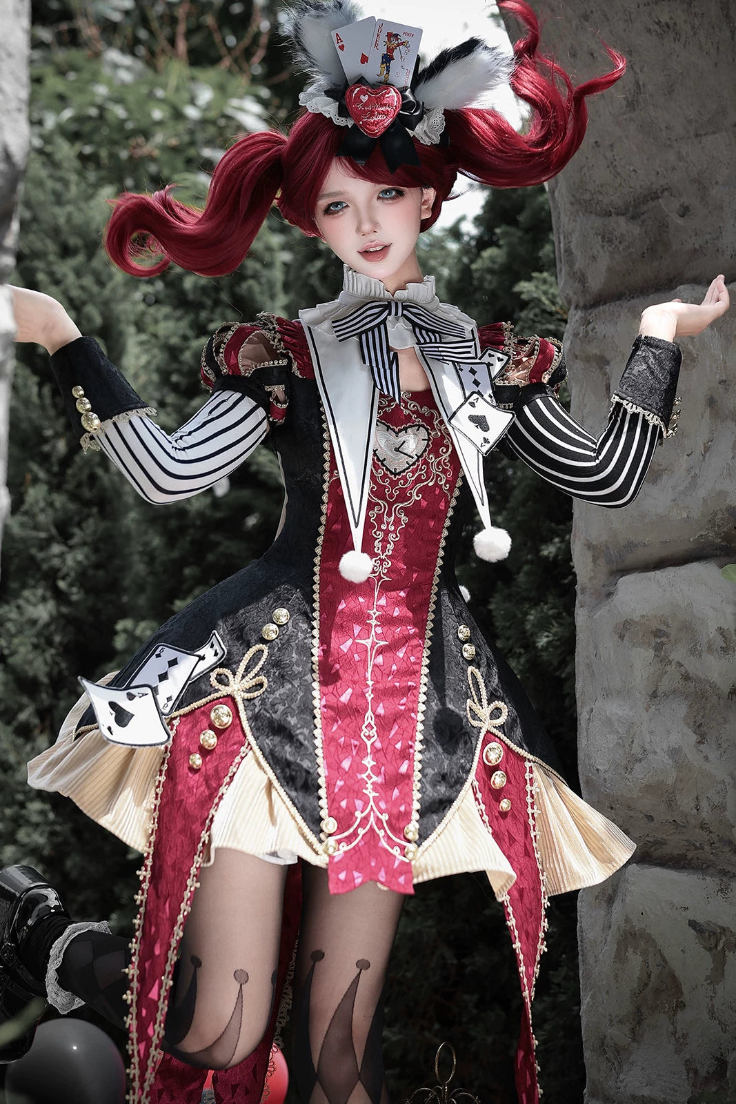 Uncharted Stars Circus Night Wine Red Black Playing Card Jester Lolita Dress