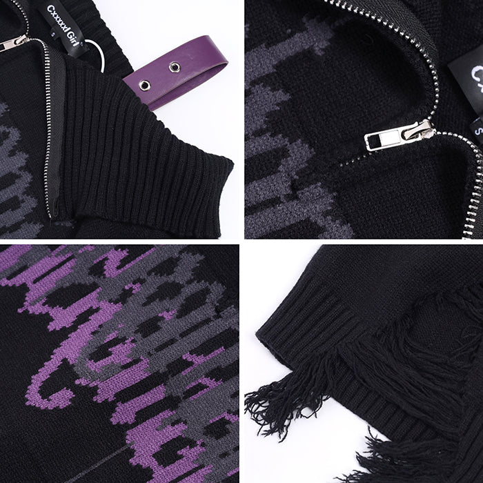 Y2K Black & Purple Off-Shoulder Sweater LE1030