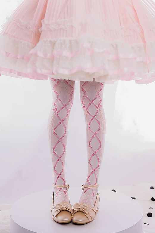 Lolita Sweet Printed Bow and Ribbon Pattern 120D Tights