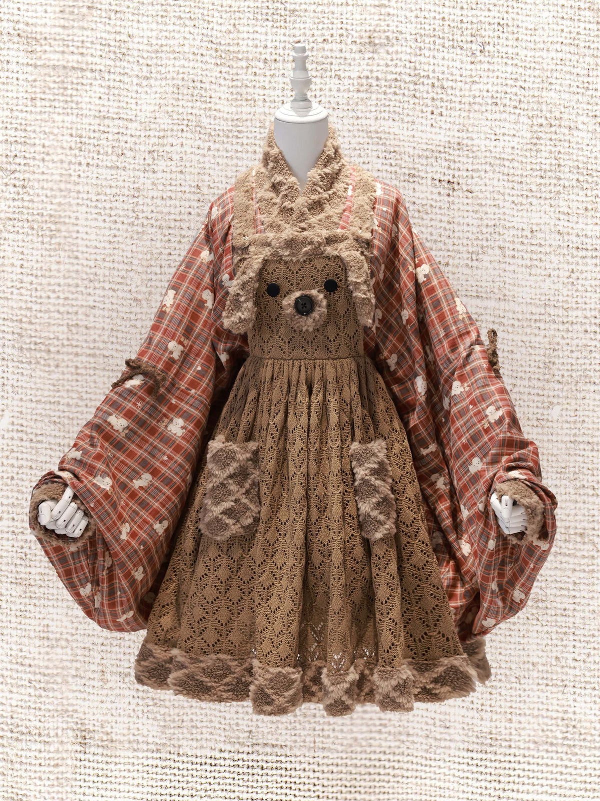 Fluffy Puppy Sweet Lolita Cross Collar Blouse Inner Dress Knit Apron Full Set
