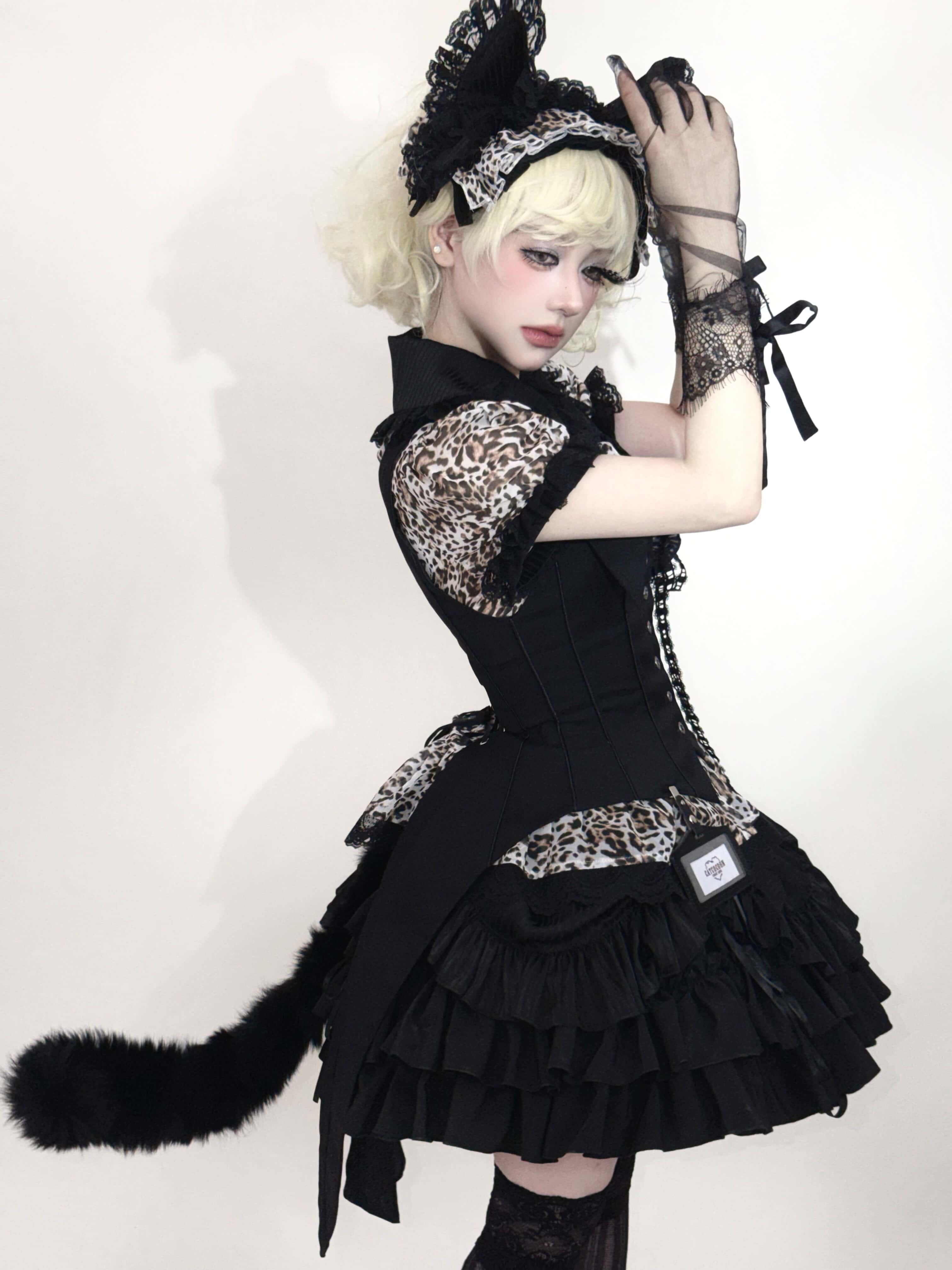 Bengal Cat Gothic Lolita White Blouse & Skirt Set