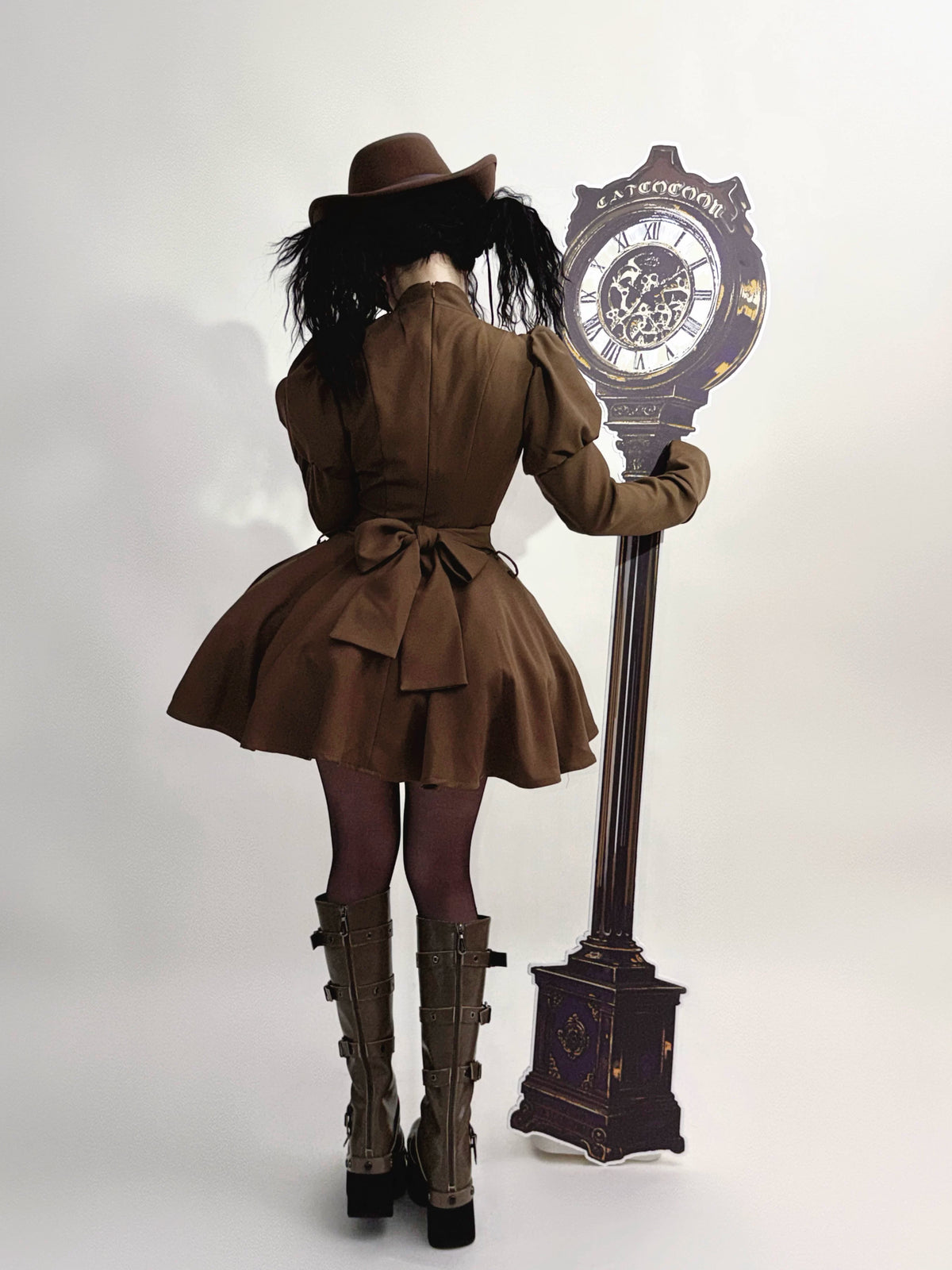 Cannoneer Lolita Steampunk Long Sleeve Brown OP Dress Set