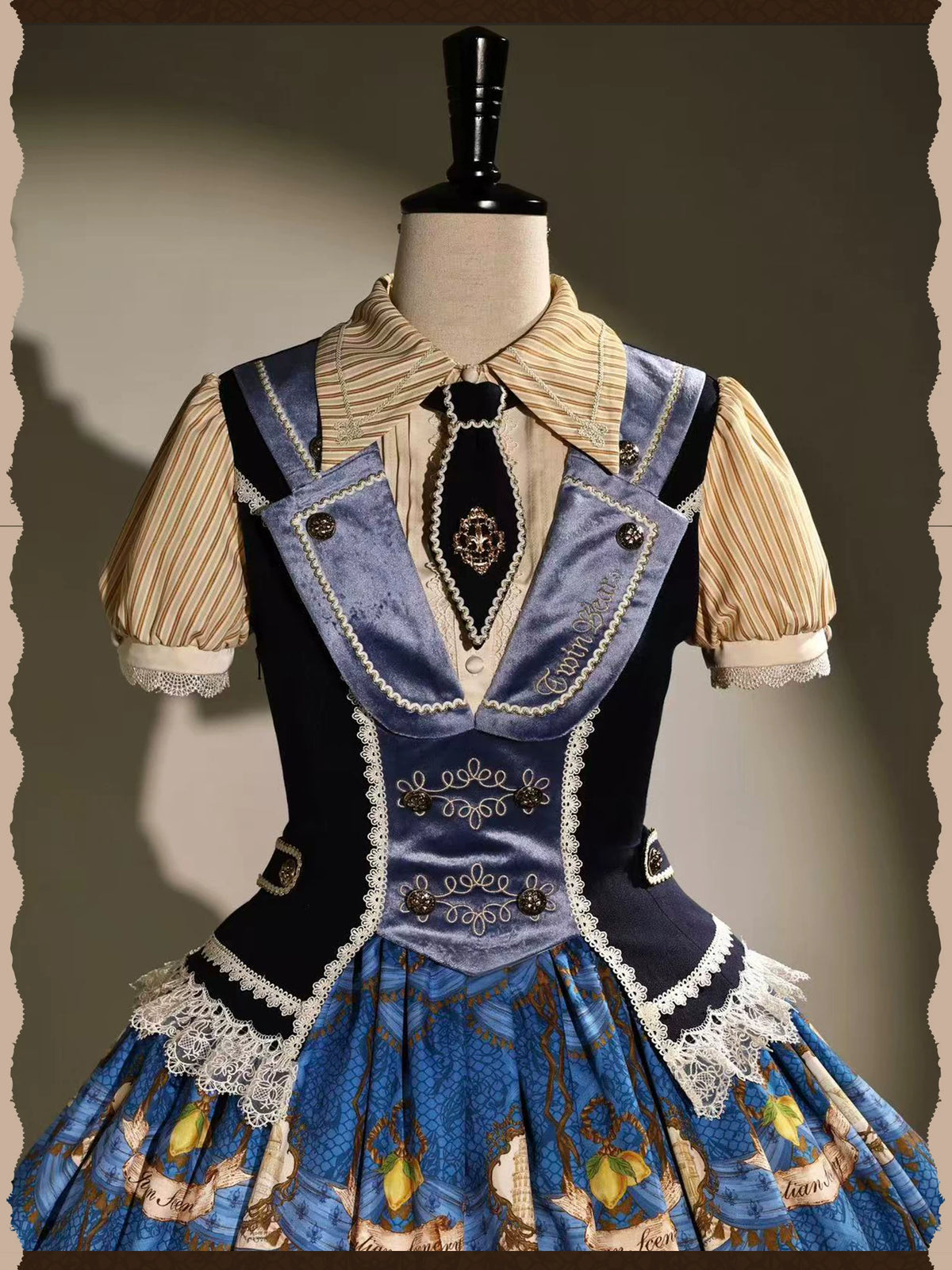 Italian Travelogue Navy British Style Lolita OP Dress and Coat