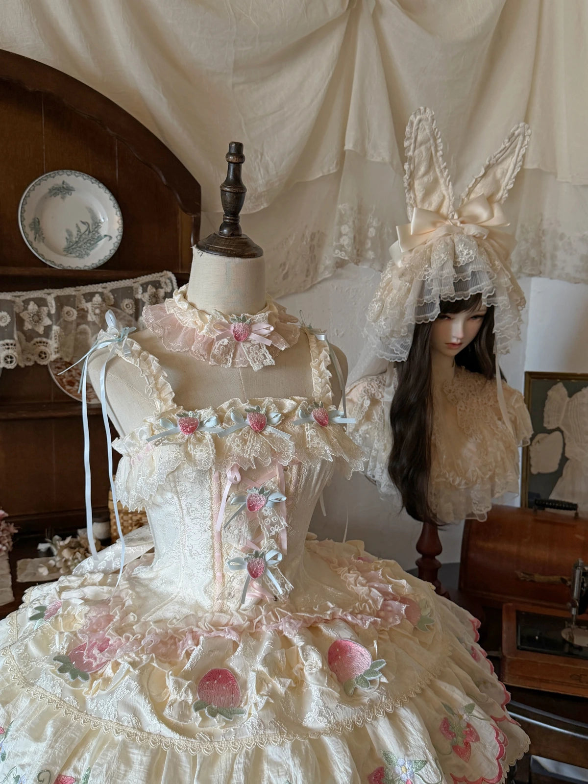 Strawberry Bunny Lolita Original Sweet Style Whipped Cream Dress