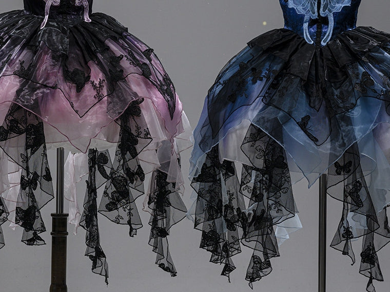 Dead Leaf Butterfly 1.0 Lolita Gothic Blue JSK Dress Set