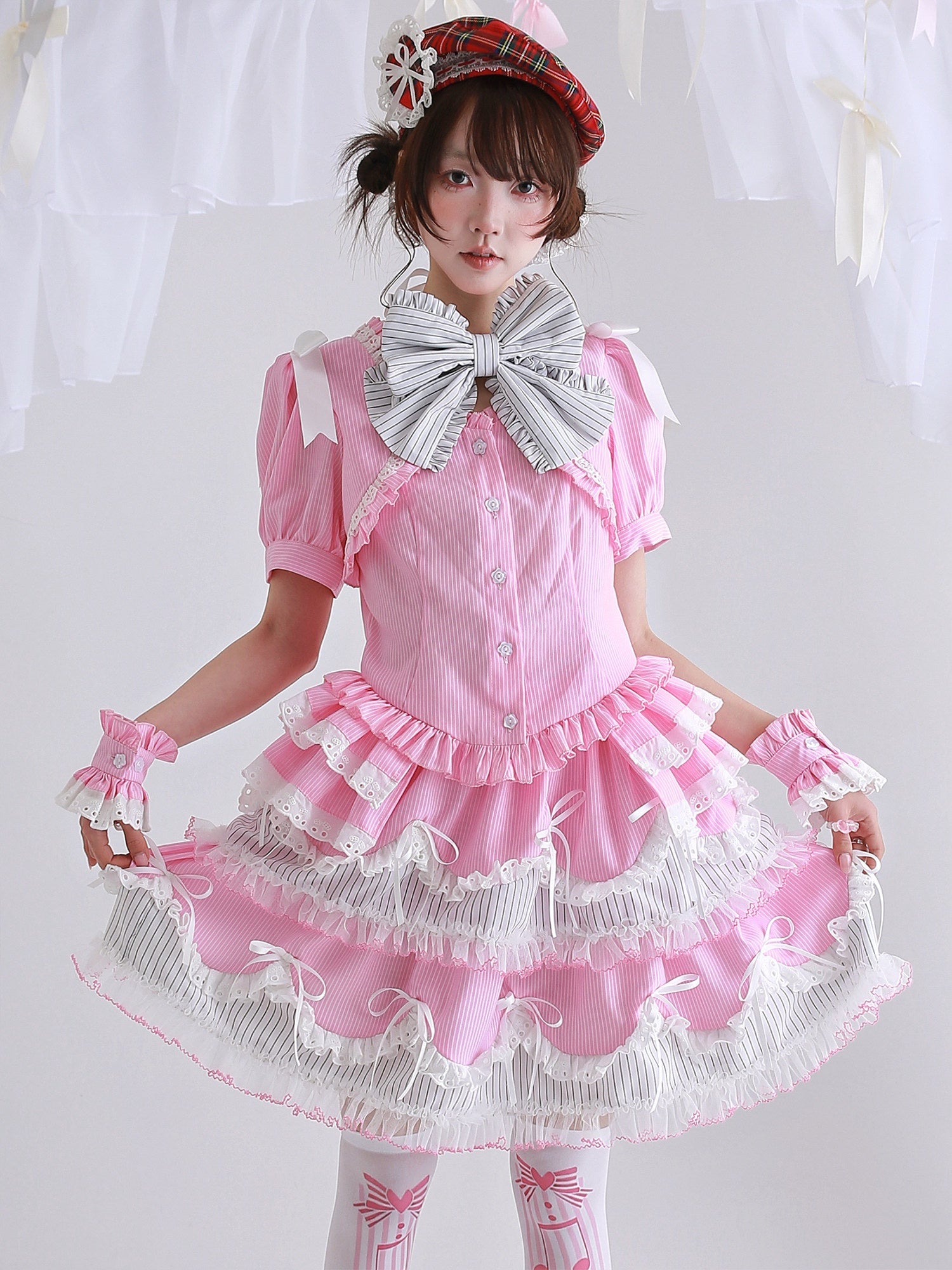 Candy Cottage Showa Retro Pink Striped Set