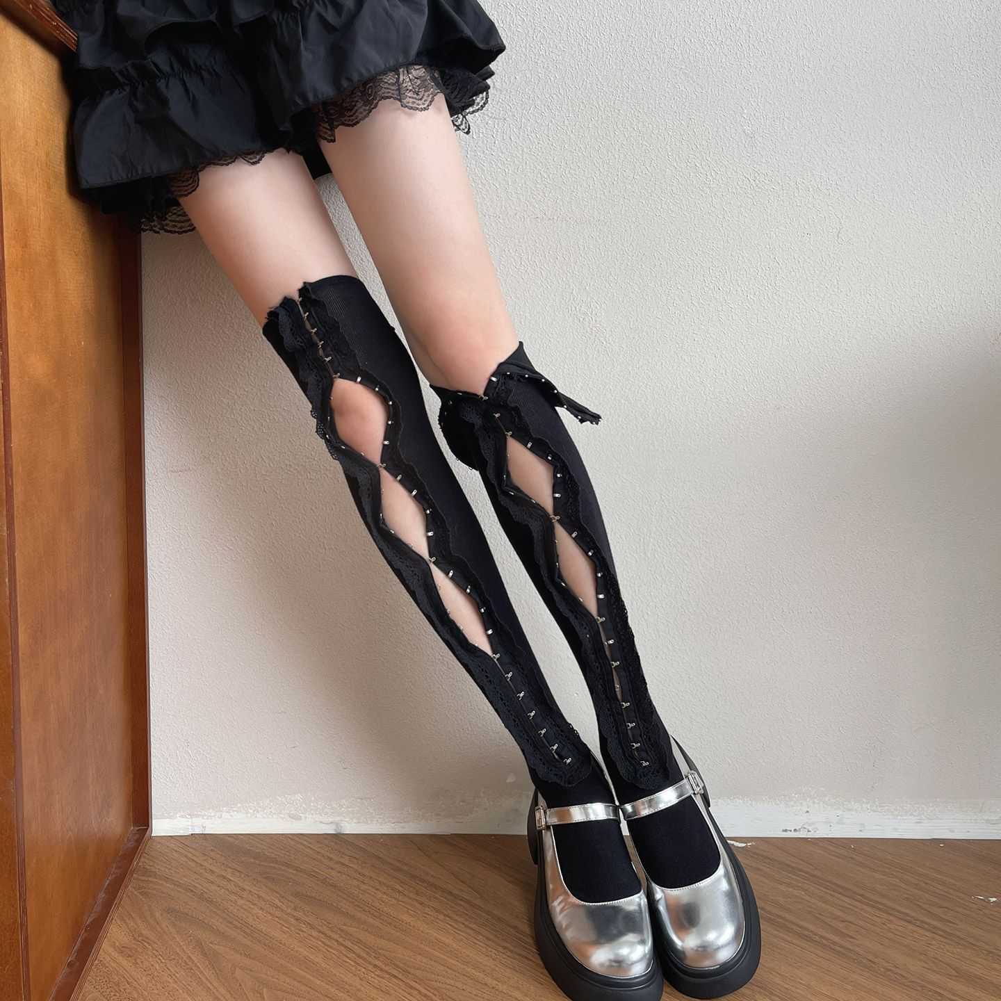 Lolita Asymmetrical Bow Tie Socks