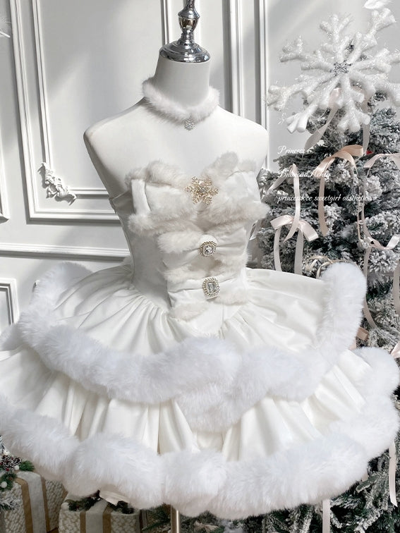 Christmas White Bunny Doll Dress