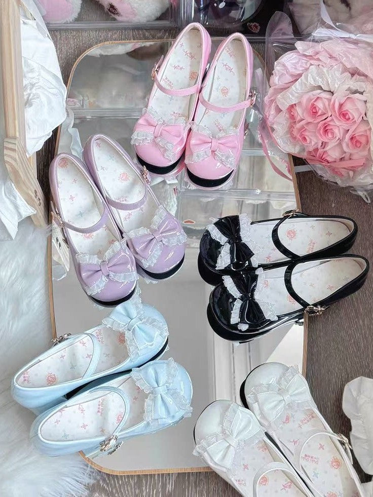 Little Gummy Sweet Lolita Lace Bow Mary Jane Mid Heel Shoes