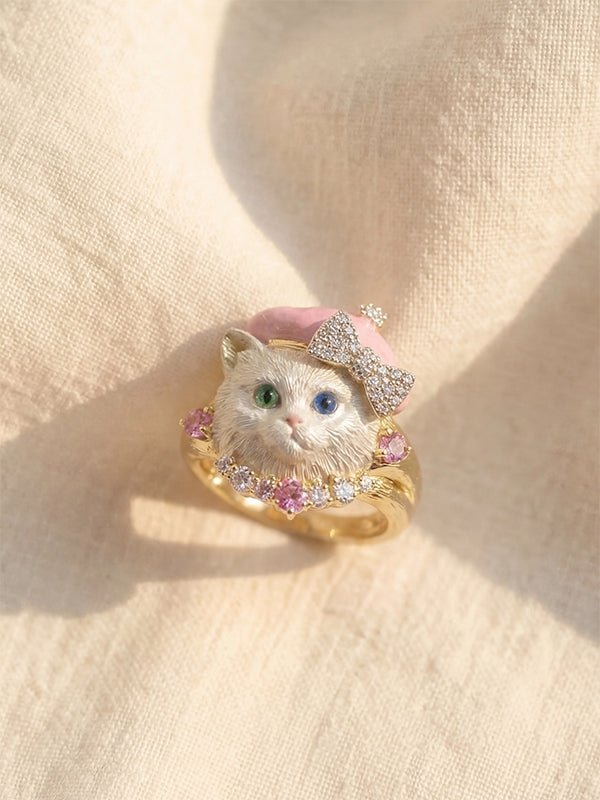 Heterochromia Cat Embossed Adjustable Ring