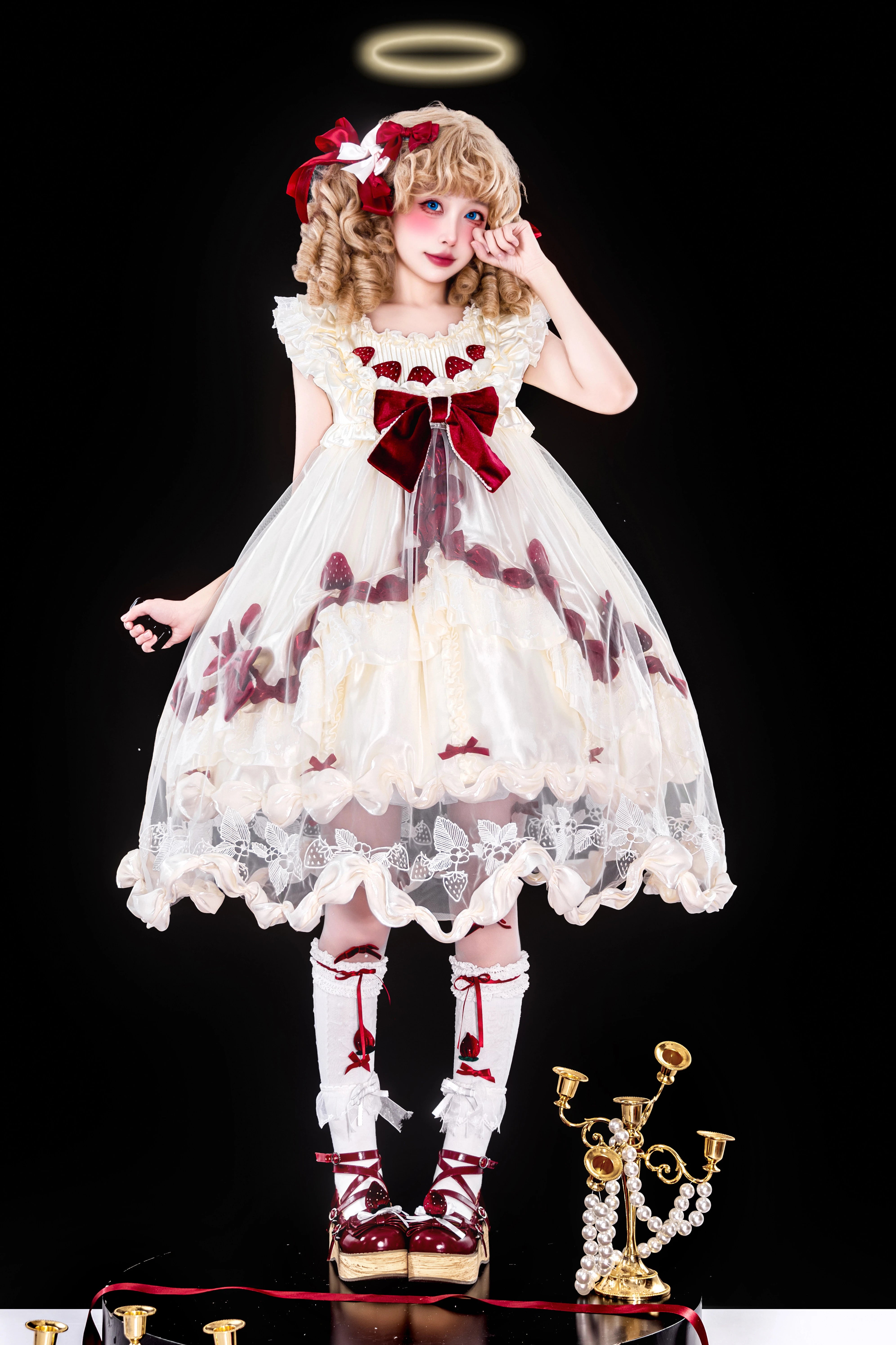 Strawberry Cream Cake White Sweet Lolita OP Set