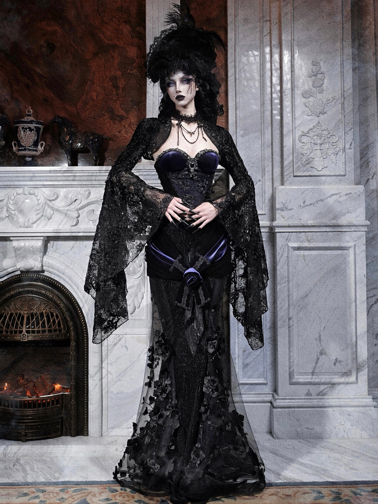 Lolita Gothic Fishbone Velvet Dress Set LG1010