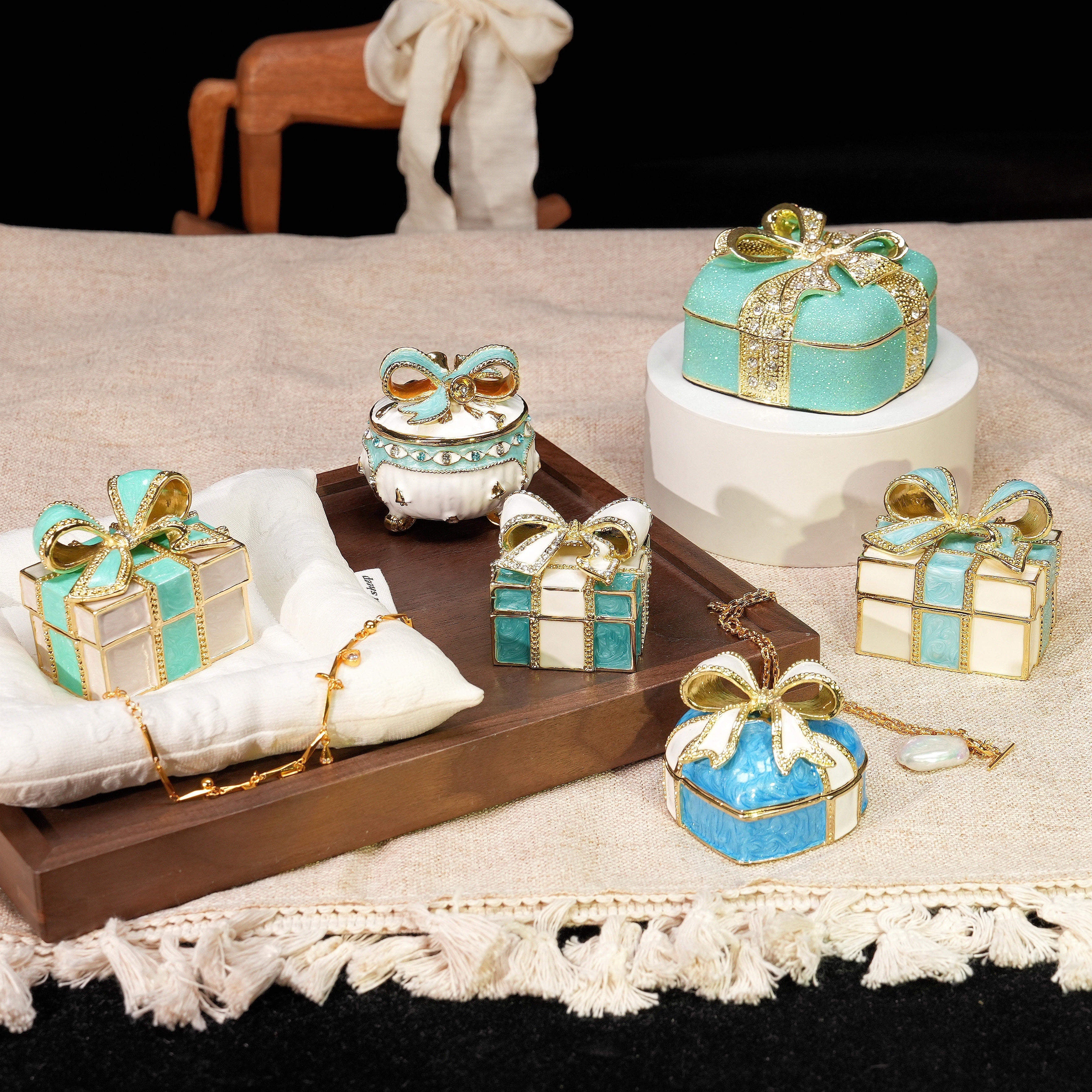 Gift Box-Shaped Enamel Jewelry Box Lolita Decor Gift Large