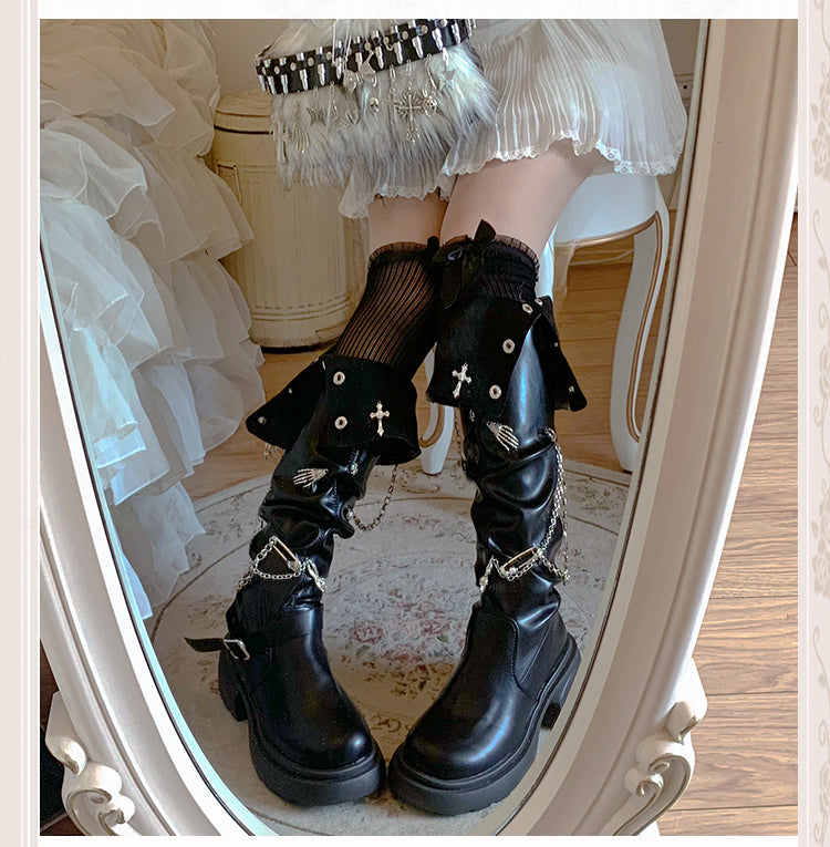 Lolita Gothic Cross Pointed Toe Boots LE5006
