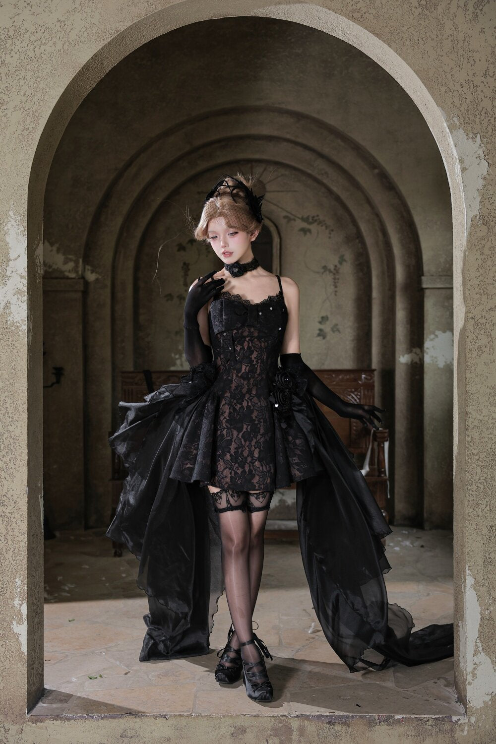 Upper East Maidens Gothic Bridal Long Train Lolita JSK Dress