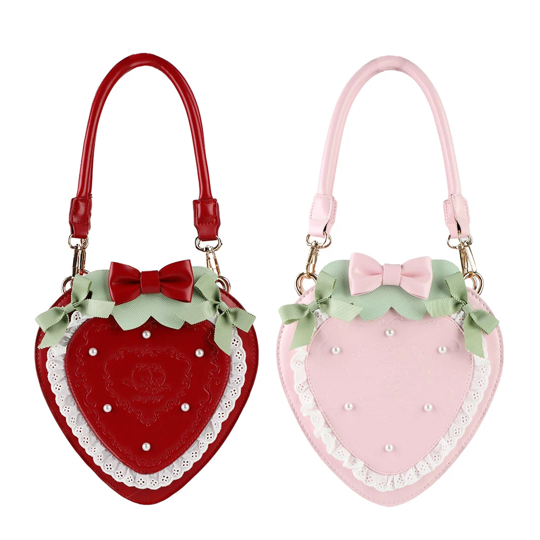 Sweet Strawberry Lolita Handbag With Bow & Lace Trim
