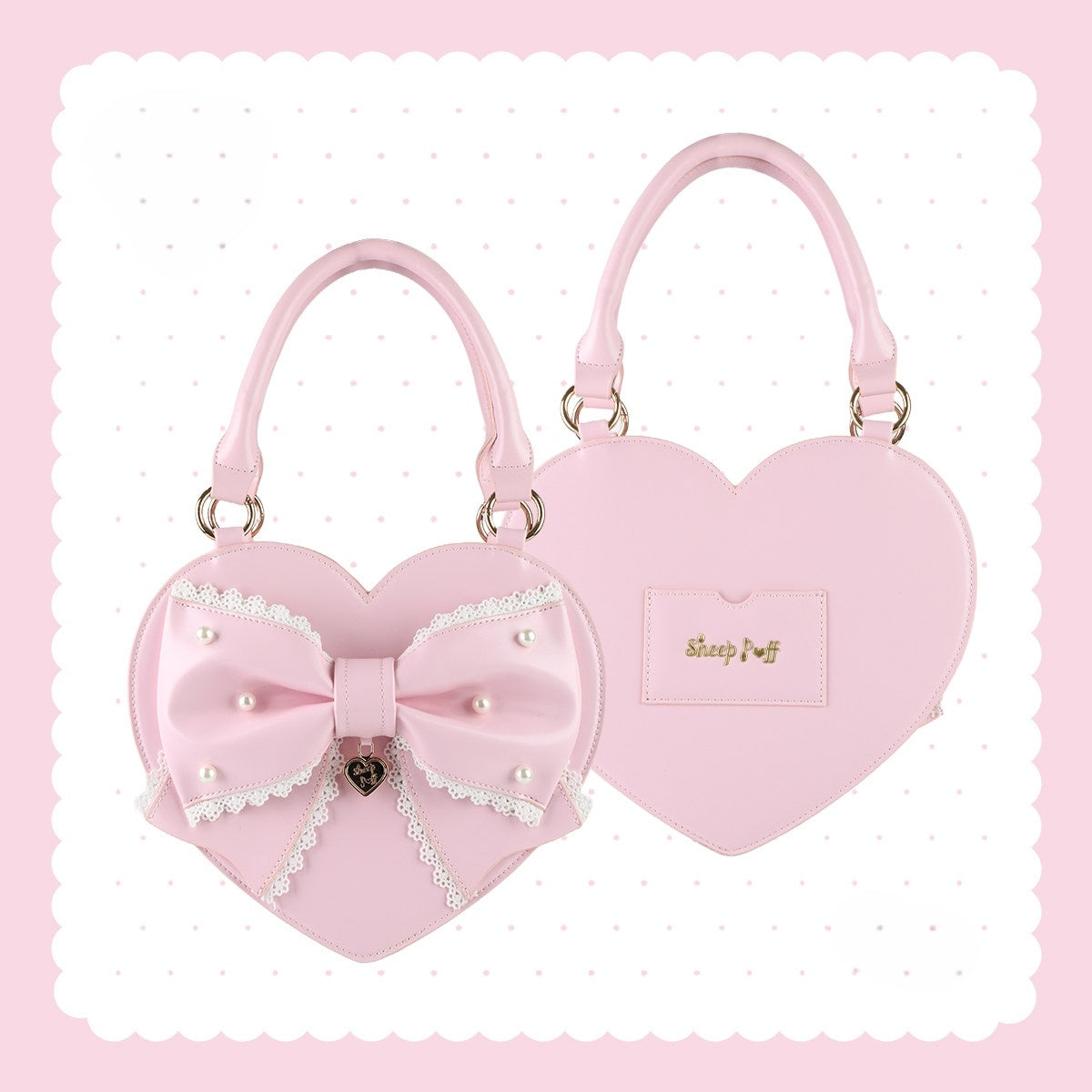 Vintage Sweetheart Lolita Lace Trim Heart Handbag