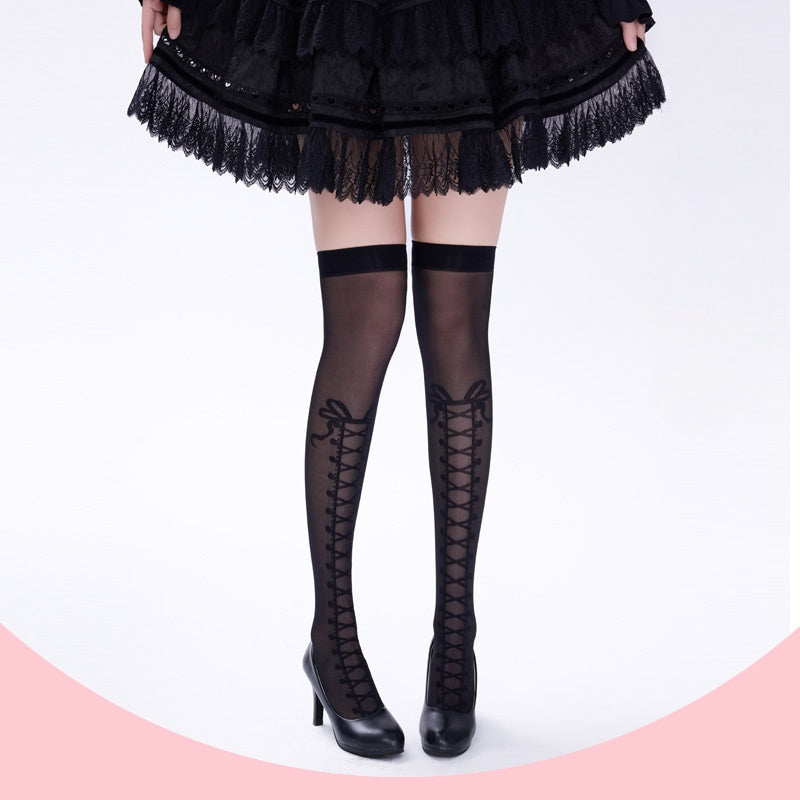 Lolita Gothic Black Bows Japanese Style Tights