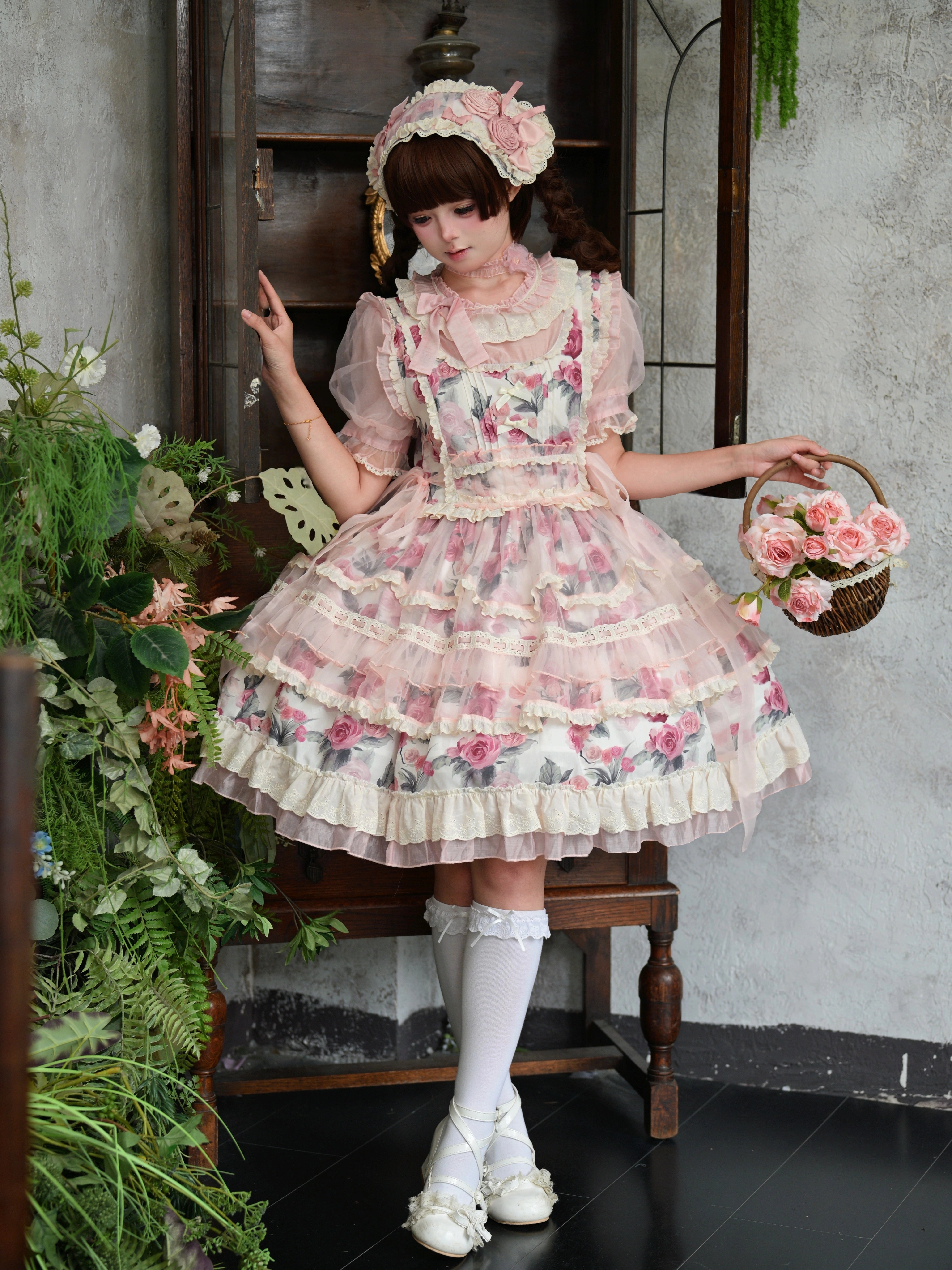 Chloris Rose Garden Classic Sweet Lolita OP JSK & Accessories Set
