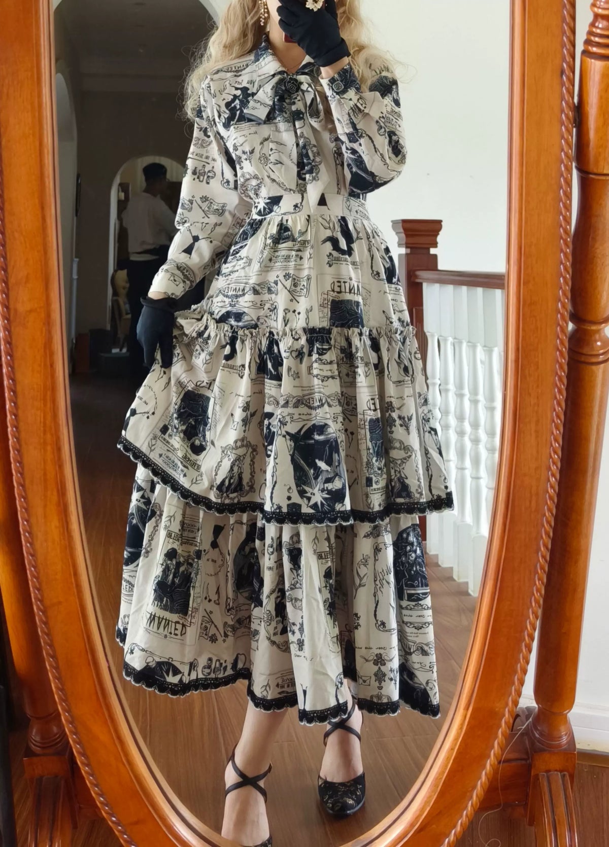 Witch's Bounty Vintage Print Multi Tiered Maxi Lolita Skirt Classic Elegant