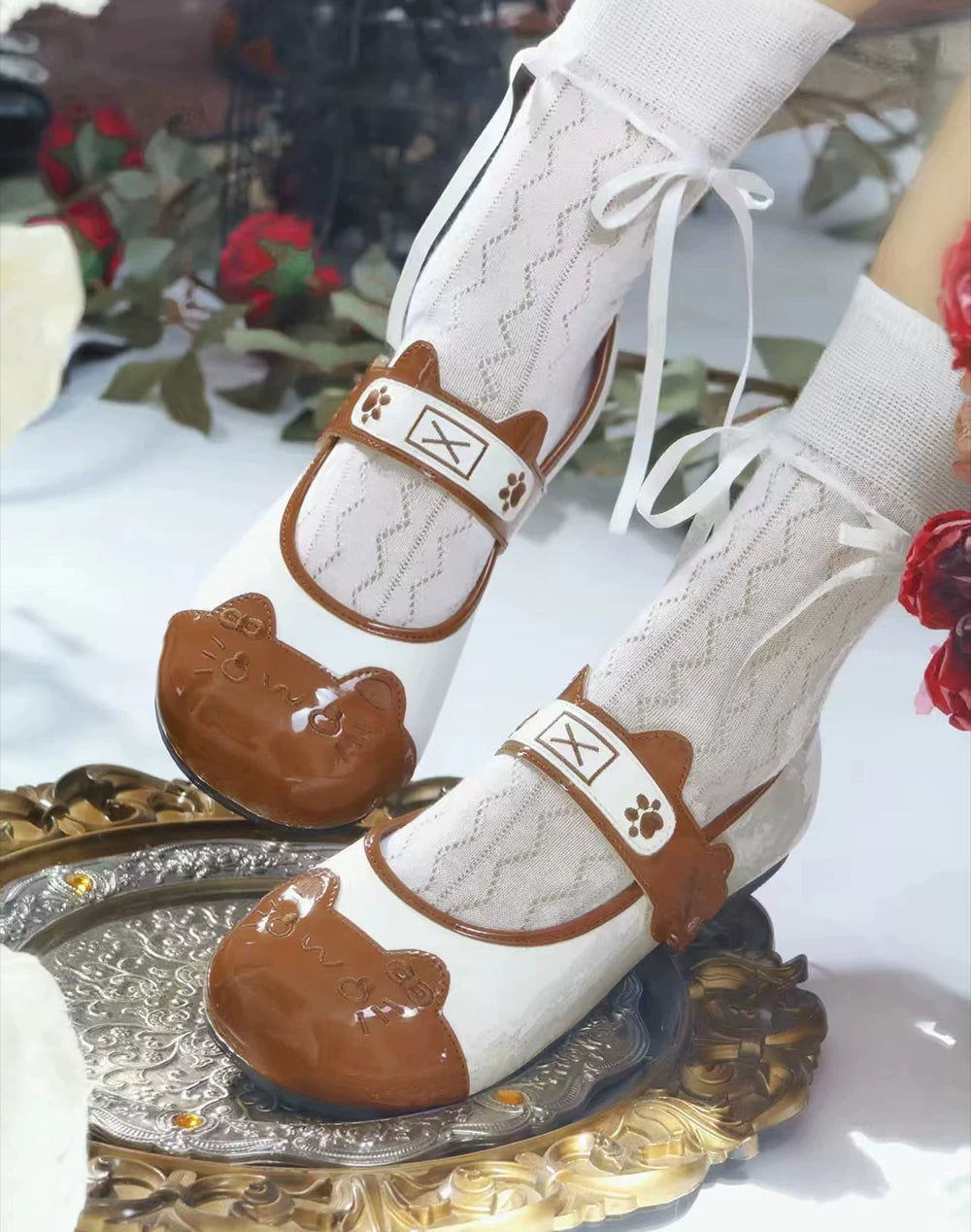 Sweet Lolita Cat Face Mary Jane Shoes with Paw Print Strap
