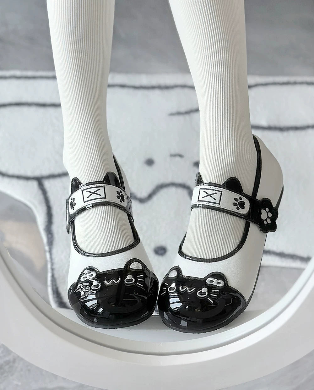 Sweet Lolita Cat Face Mary Jane Shoes with Paw Print Strap