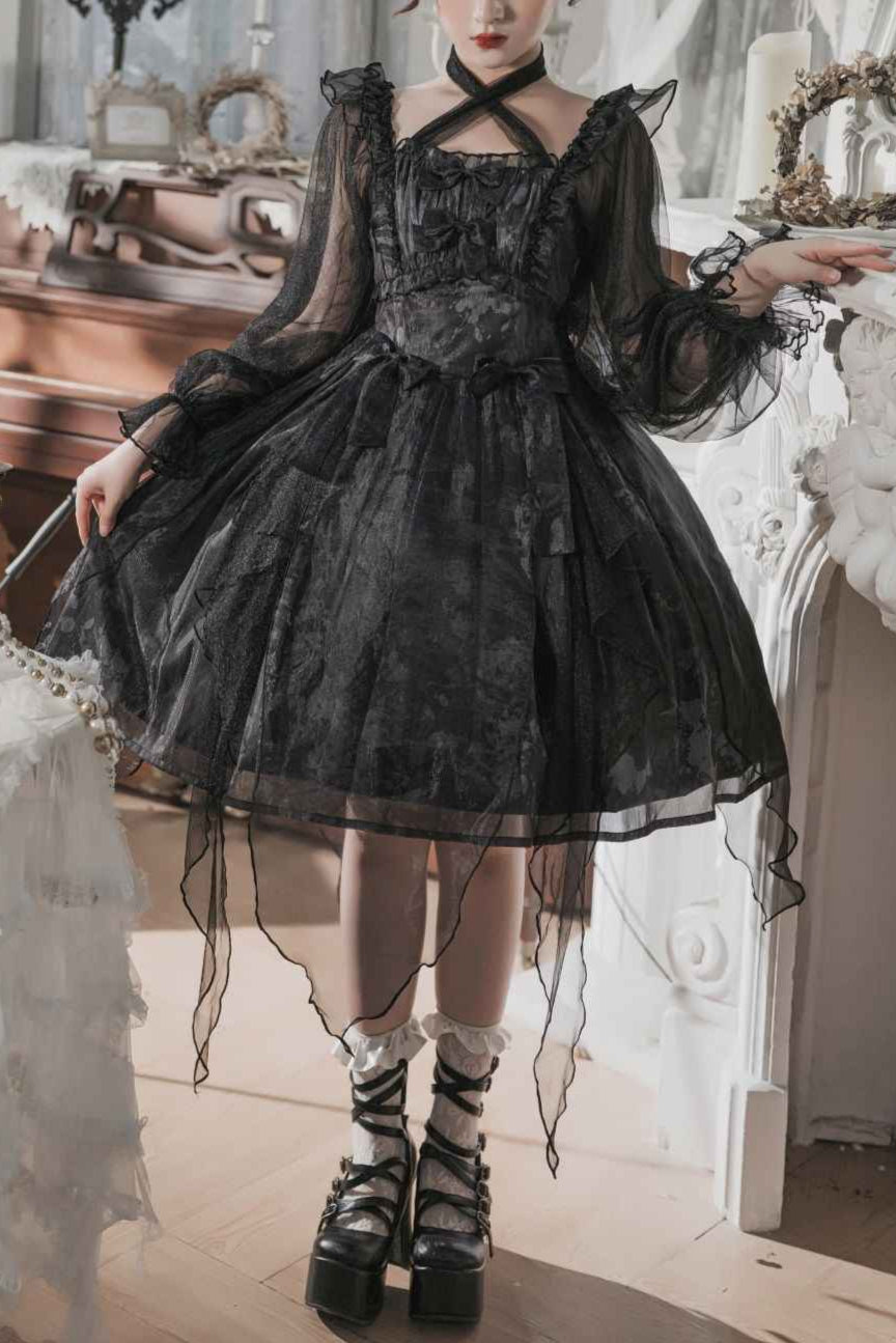 Lolita Dark Style Chiffon Dress LG1034