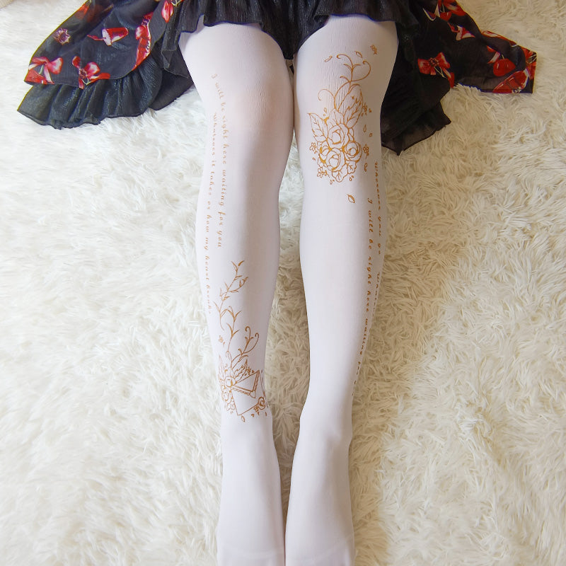 Lolita Elegant Gold Rose Velvet Tights
