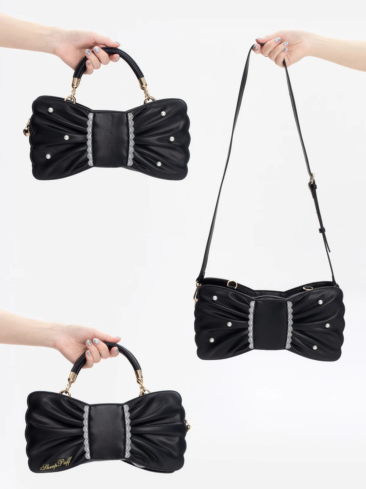 Pearl Bow Lace Trim Lolita Handbag