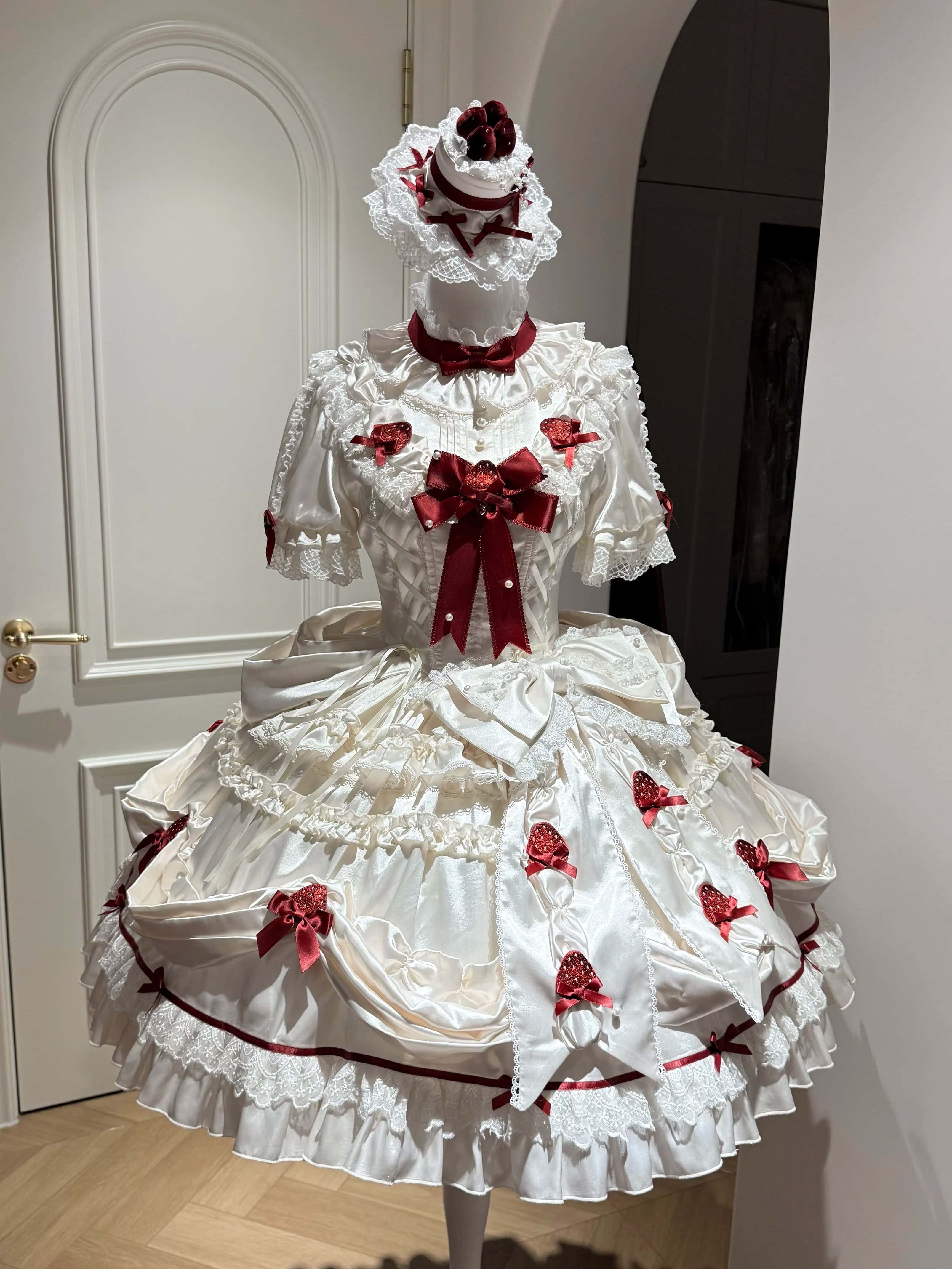 Paria Cream Strawberry Satin Lolita OP Dress