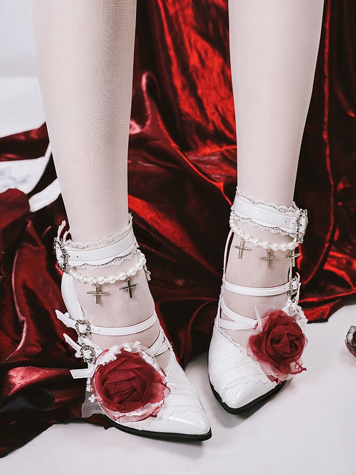 Forbidden Prayer Gothic Lolita Heels with Rose and Cross
