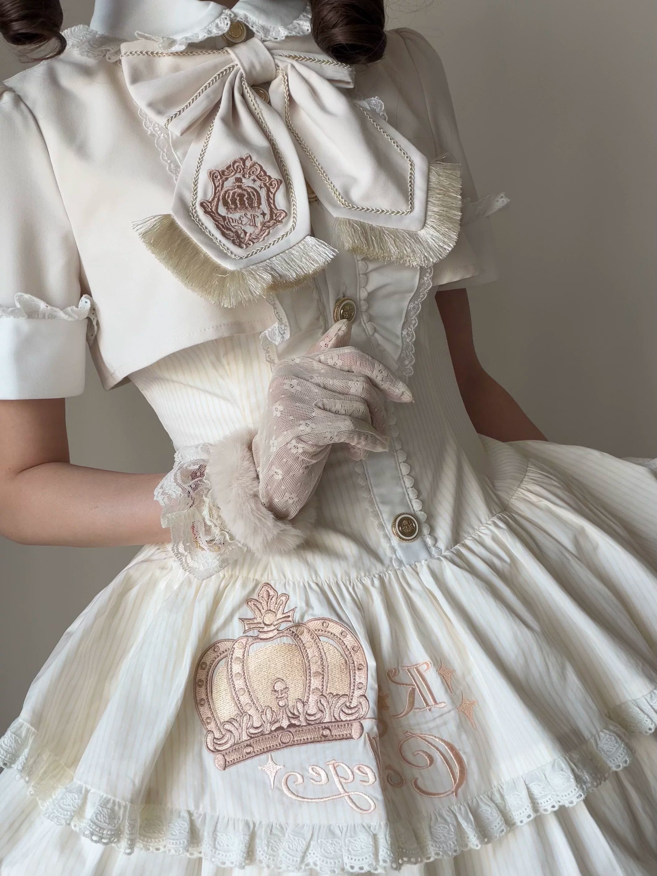White Striped Crown Idol Academy Lolita Fake Two-Piece OP Dress