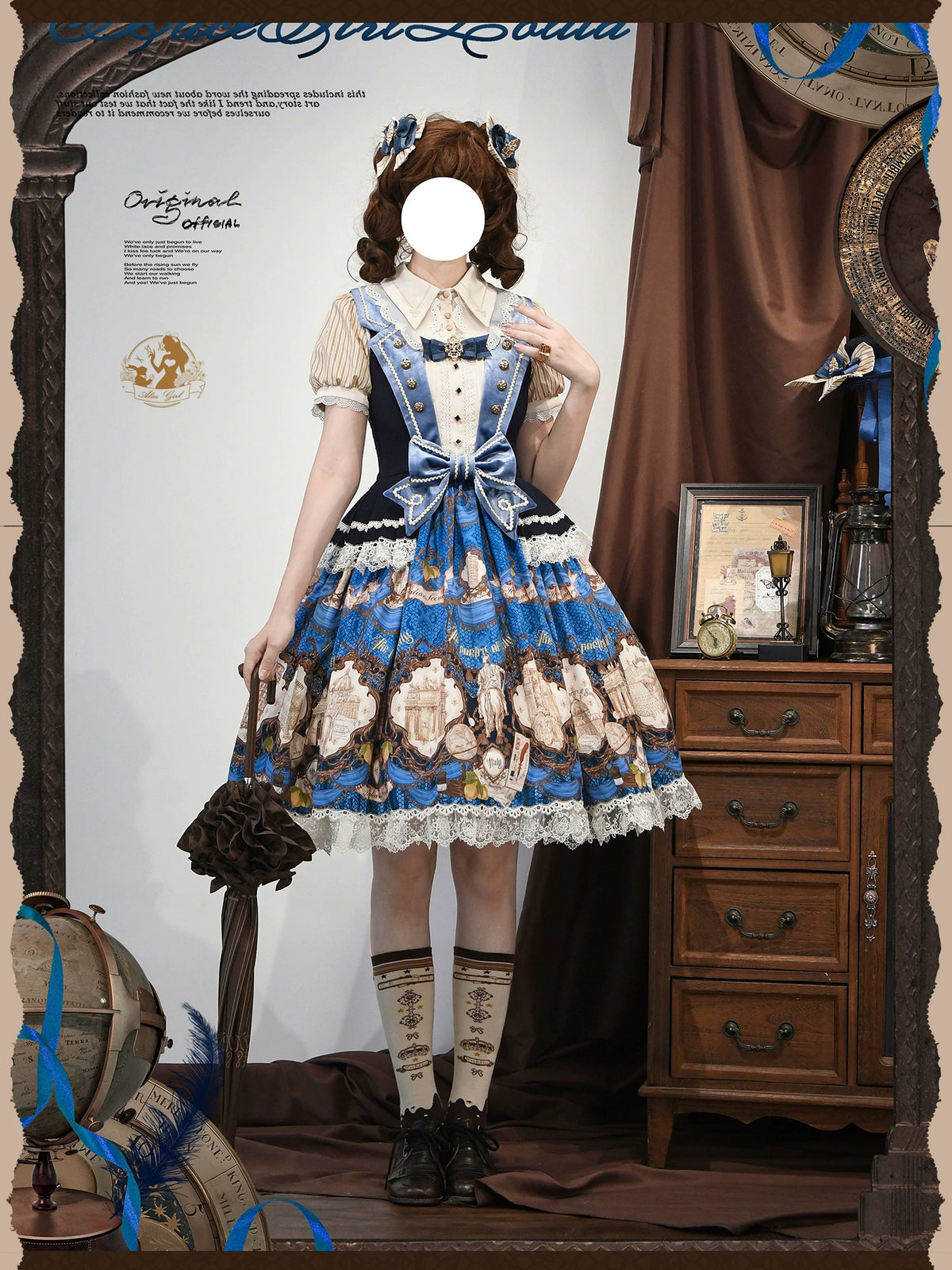Italian Travelogue Navy British Style Lolita JSK Dress and Blouse