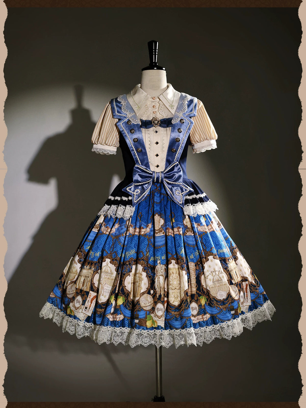 Italian Travelogue Navy British Style Lolita JSK Dress and Blouse