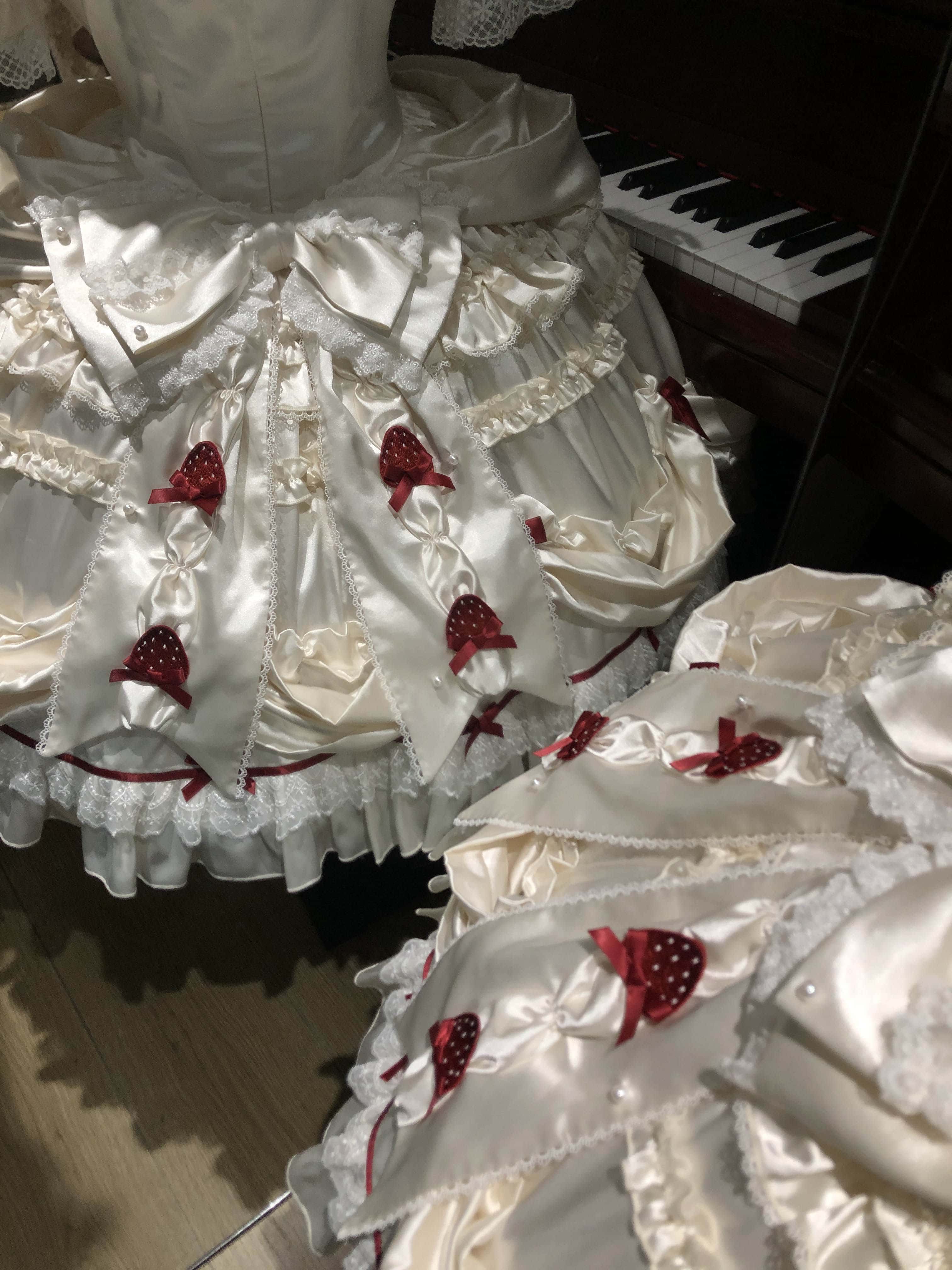 Paria Cream Strawberry Satin Lolita OP Dress