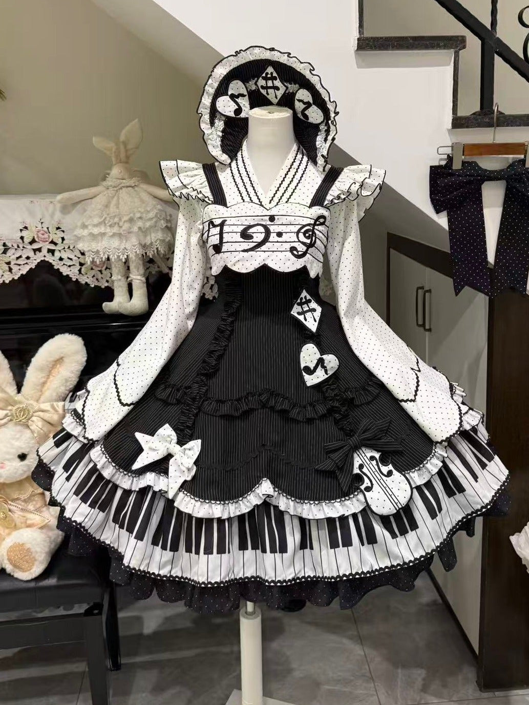 Rhythmic Notes Piano Key Gothic Classic Lolita JSK Full Set