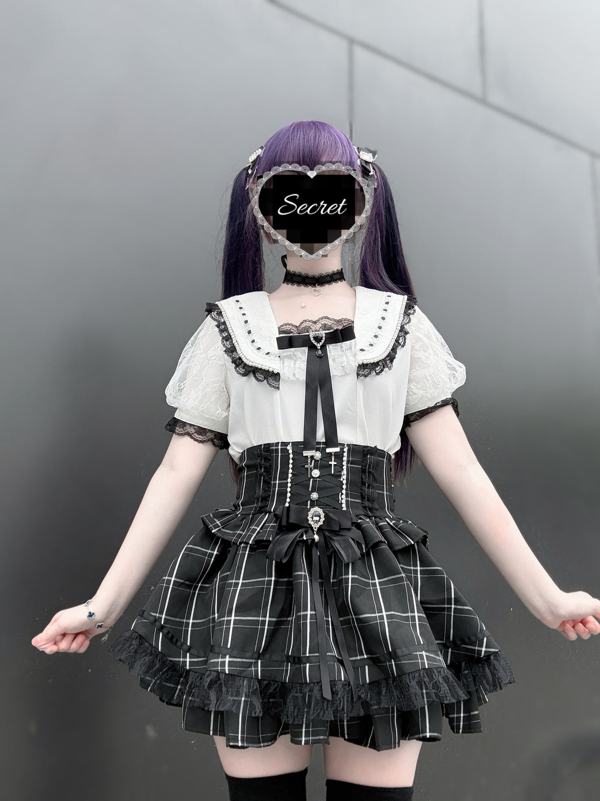 J-Style Plaid Houndstooth Lace Lolita Mini Half Skirt