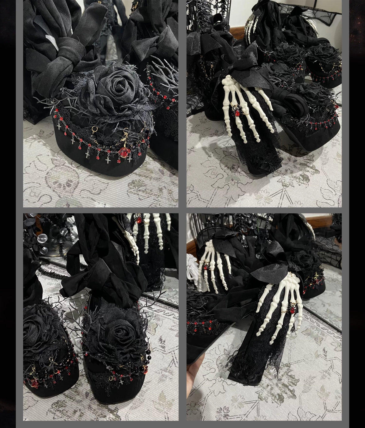 Black Gothic Strappy Platform Chunky High Heel Lolita Shoes