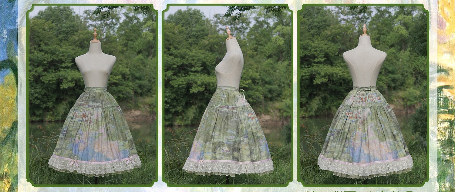 Monet's Garden Oil Painting Classic Lolita Corset & SK Dress Set