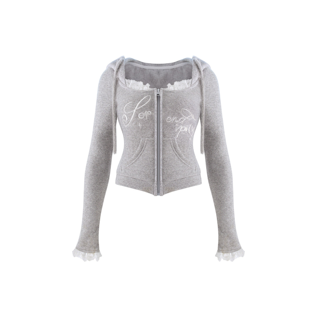 Grey Domain Star Dream Grey Lace Hooded Cardigan Jacket Skirt Set
