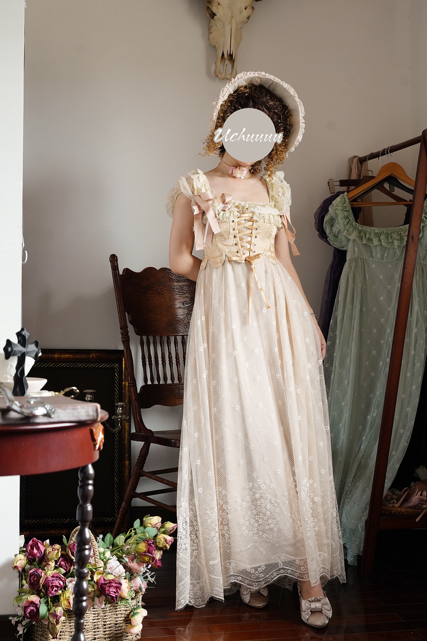 Bathing in Light Cream Empire Waist Lolita OP Dress
