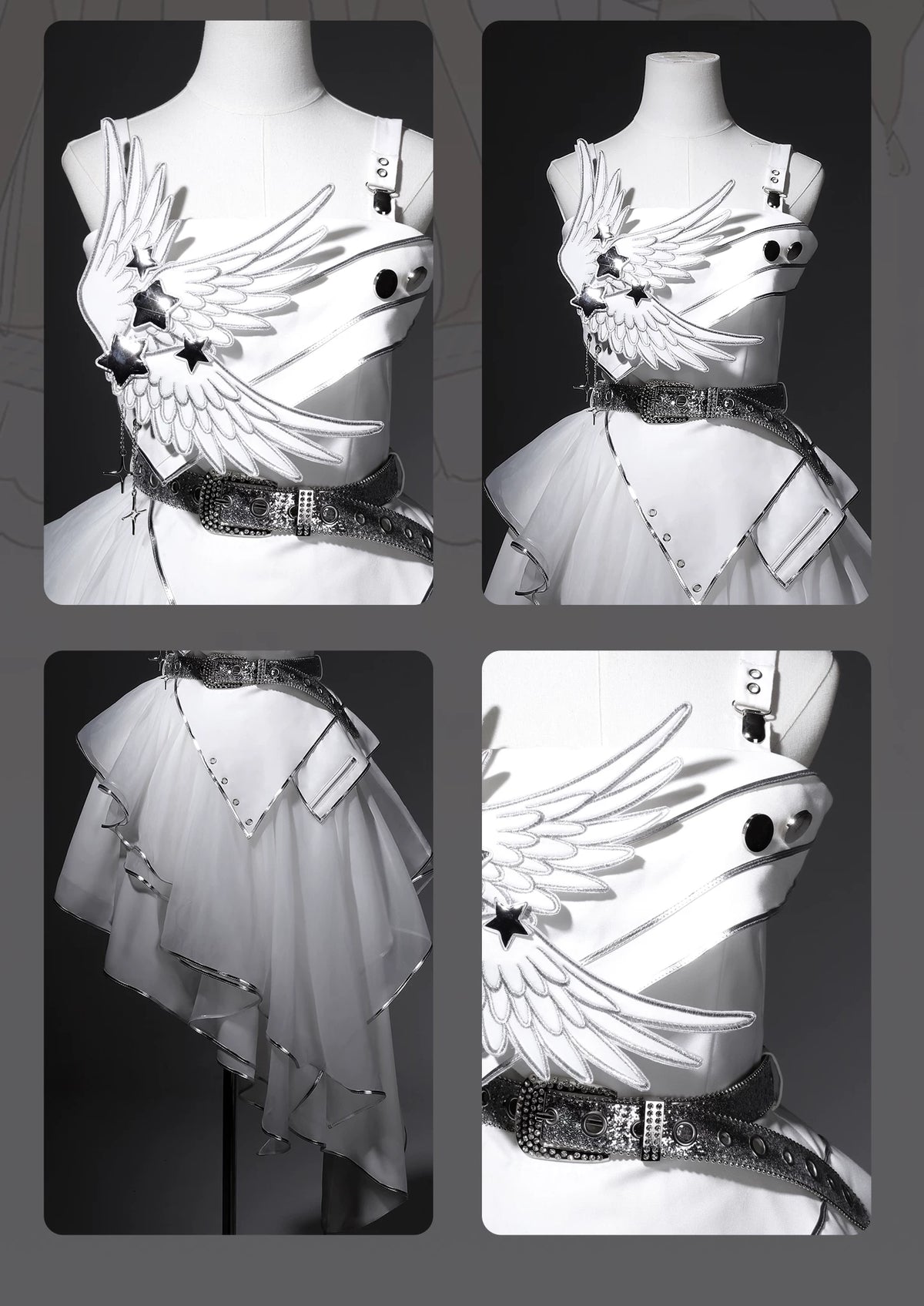Silver Wing Cyberpunk Futuristic Lolita JSK Camisole Dress Set
