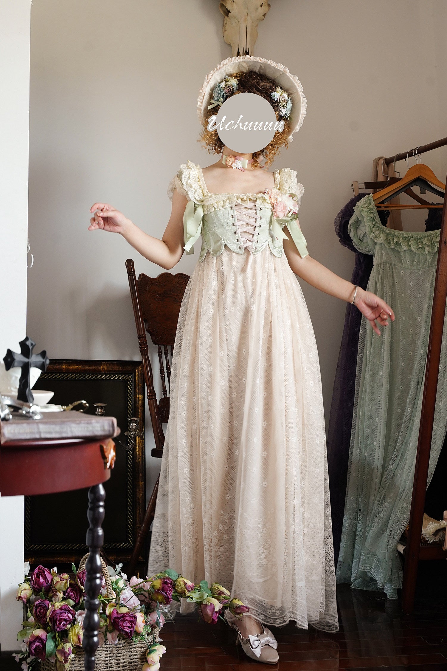 Bathing in Light Cream Empire Waist Lolita OP Dress
