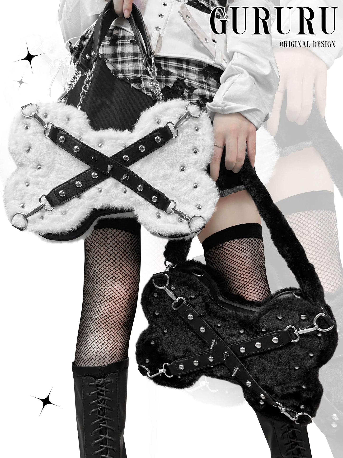 Lolita Gothic Punk Bone Plush Bag LE8005
