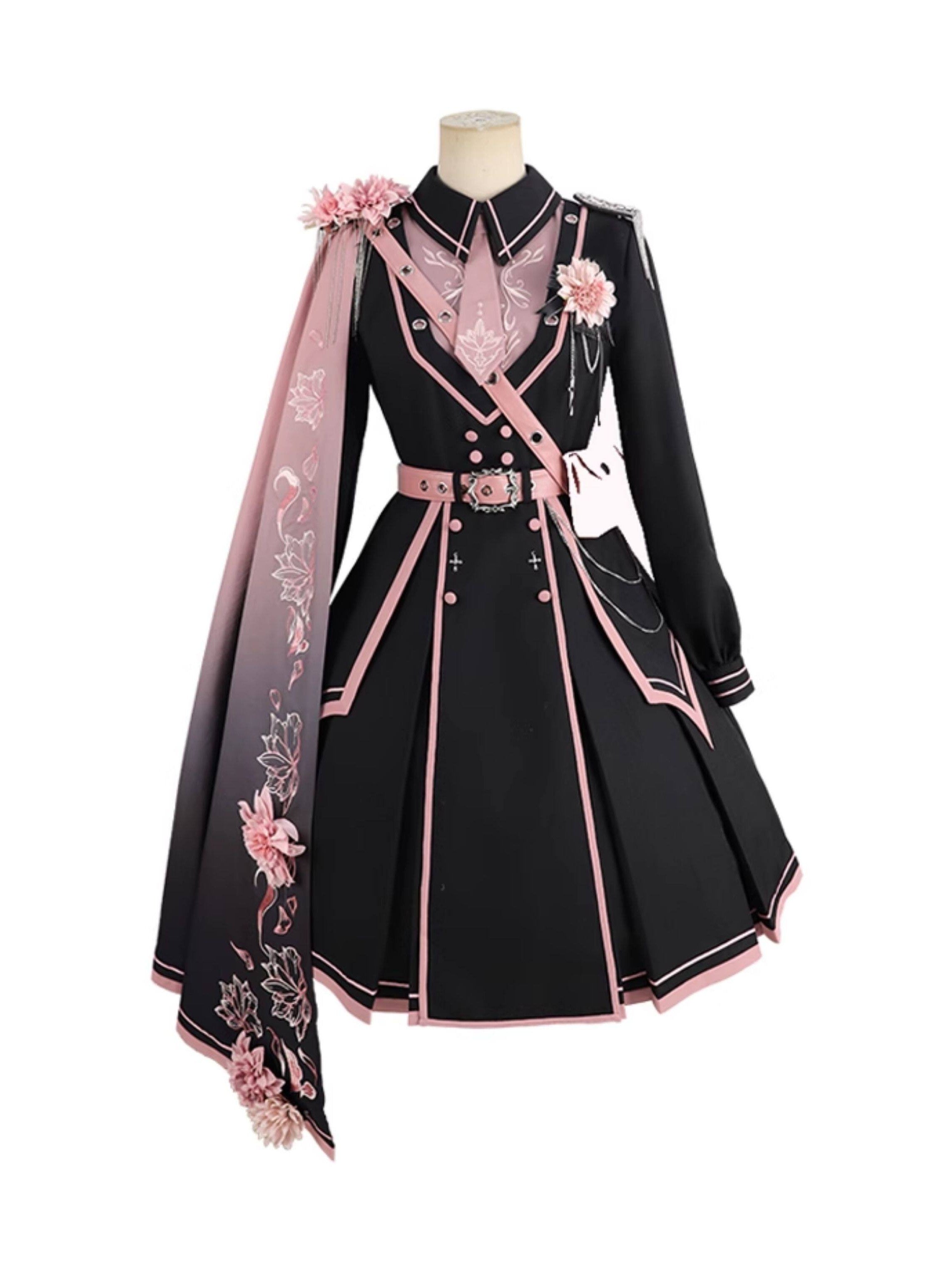 Manteau-cape Lolita militaire rose foncé Sakura Elegance