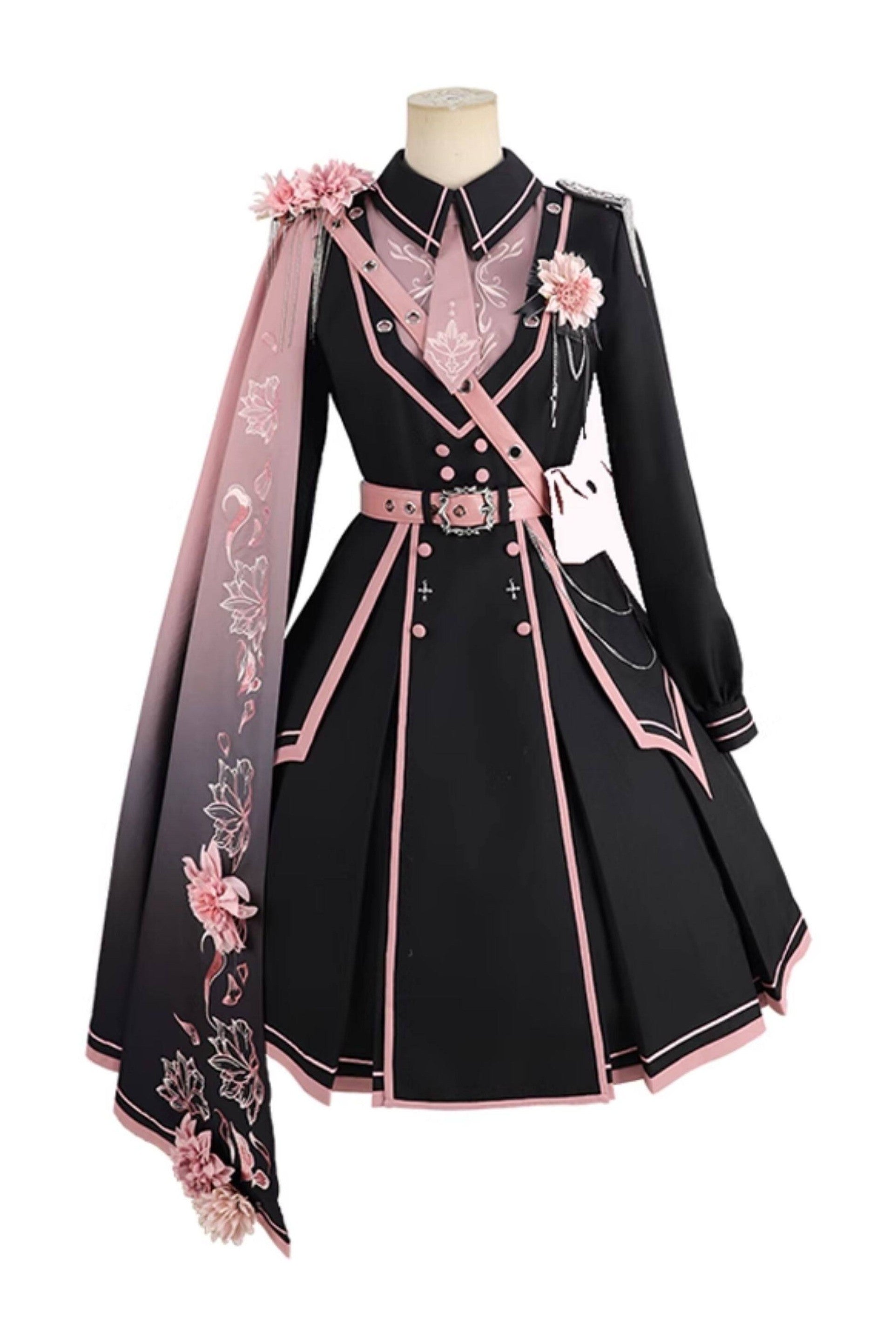 Manteau-cape Lolita militaire rose foncé Sakura Elegance