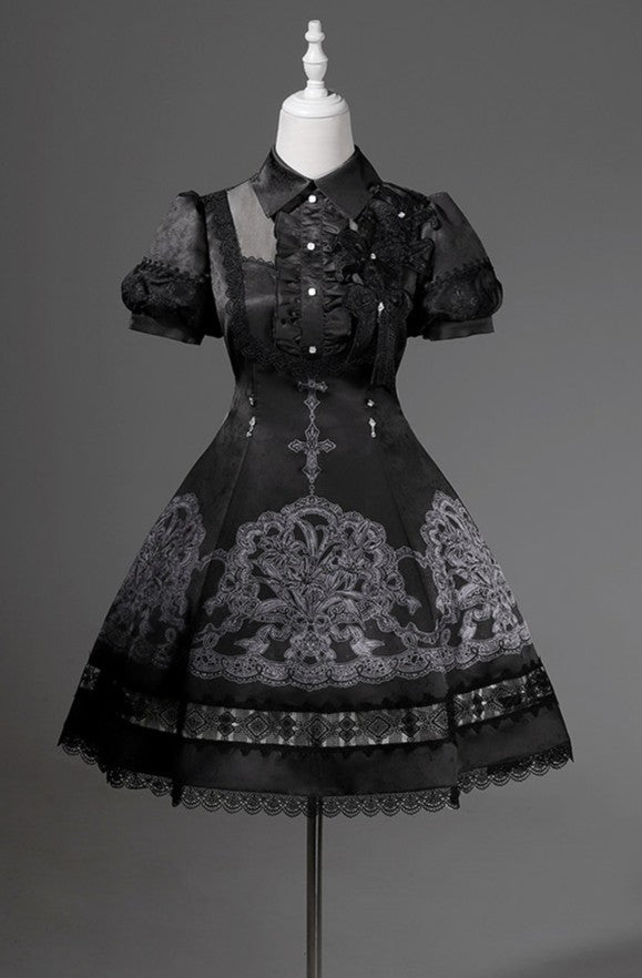 Black Lace Lily Gothic Classic Lolita OP Dress