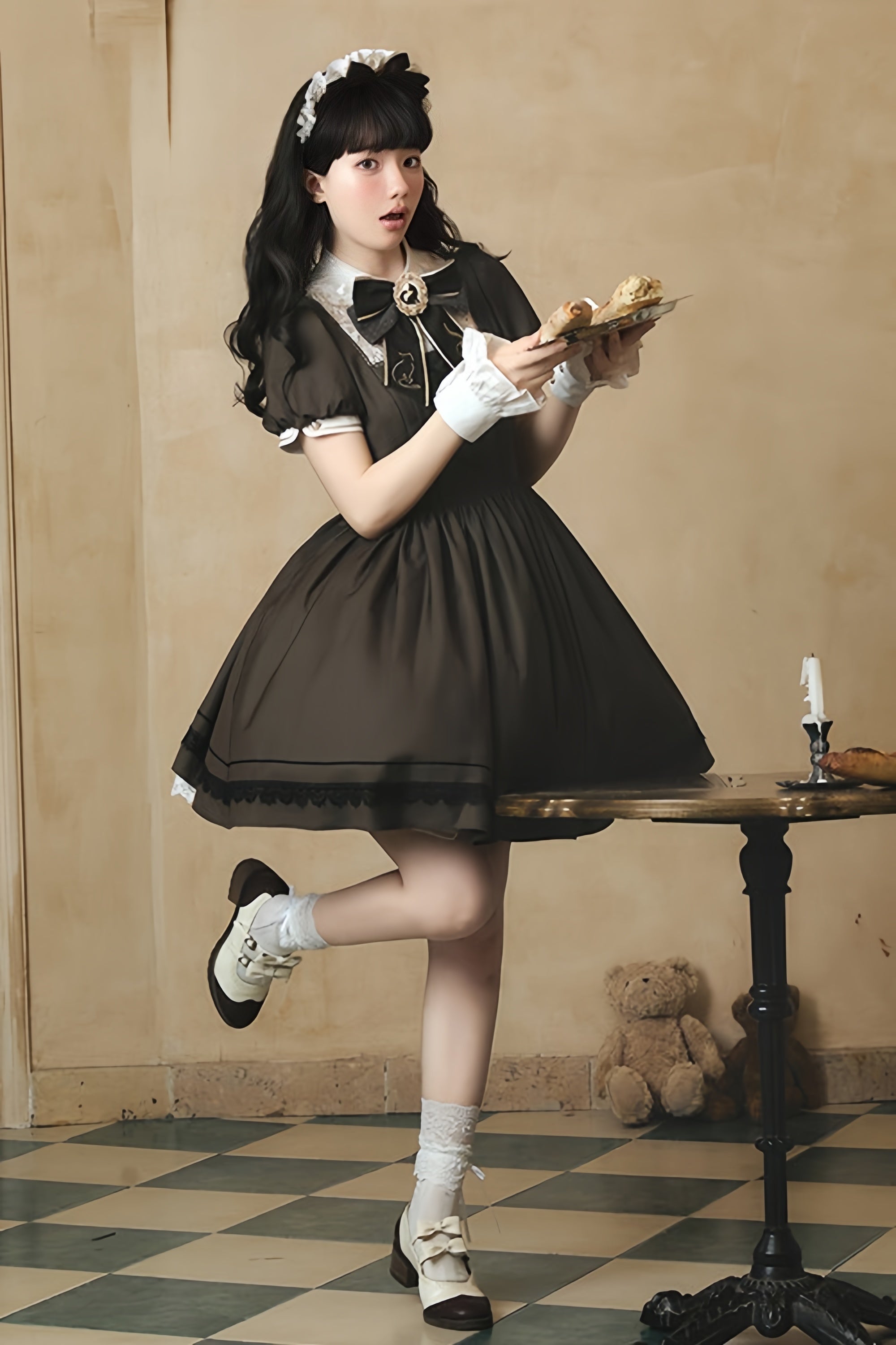 Refreshing Tea Party Lolita Cat Embroidered OP Dress