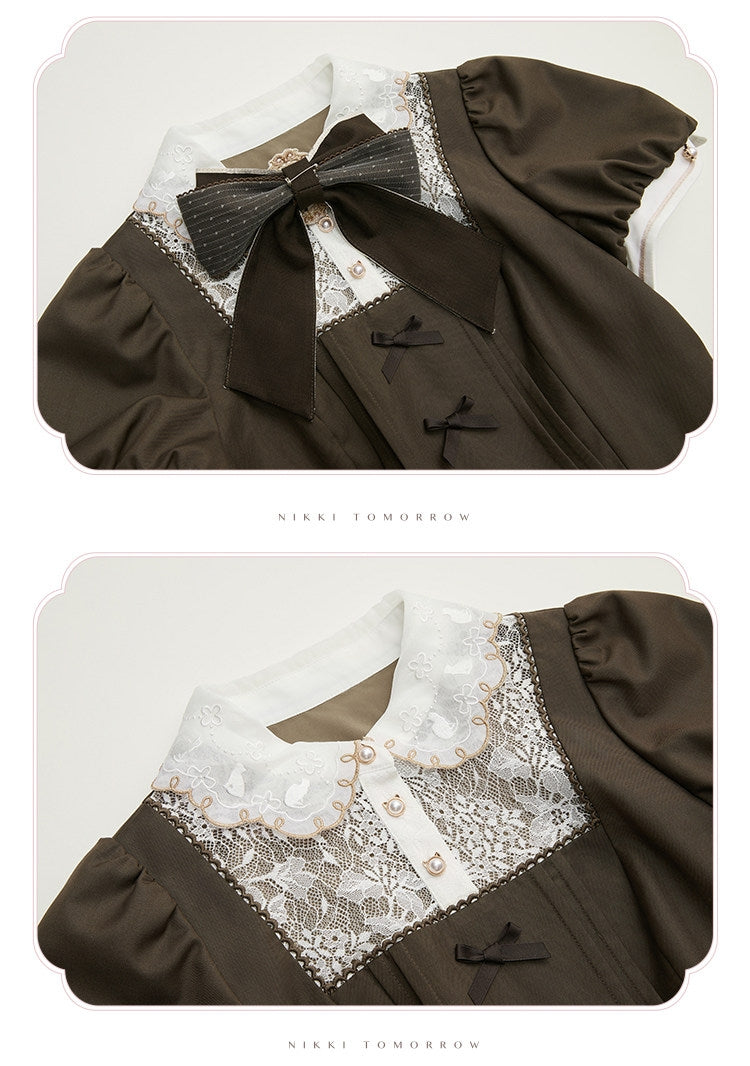 Refreshing Tea Party Lolita Cat Embroidered OP Dress